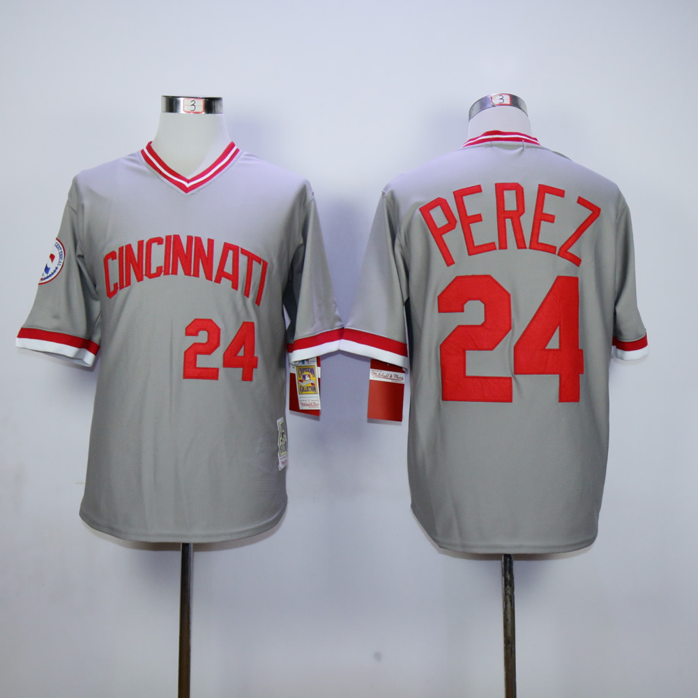 Men MLB Cincinnati Reds 24 Perez grey jerseys